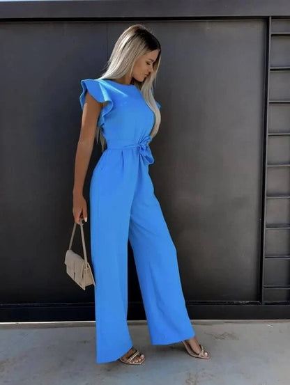 Jumpsuit Linen Blend Wide Leg Belted Summer One Piece