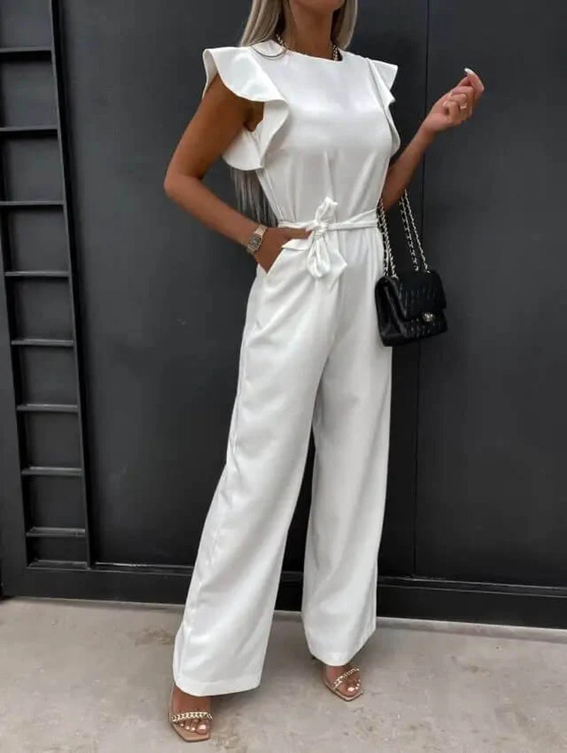 Jumpsuit Linen Blend Wide Leg Belted Summer One Piece